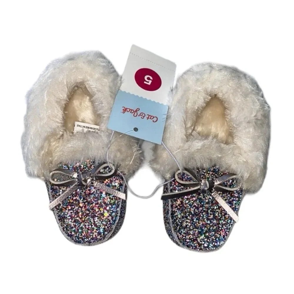 Cat and Jack‎ Glitter Moccasins size 5 Toddler Multicolor bow Slipper Shoe